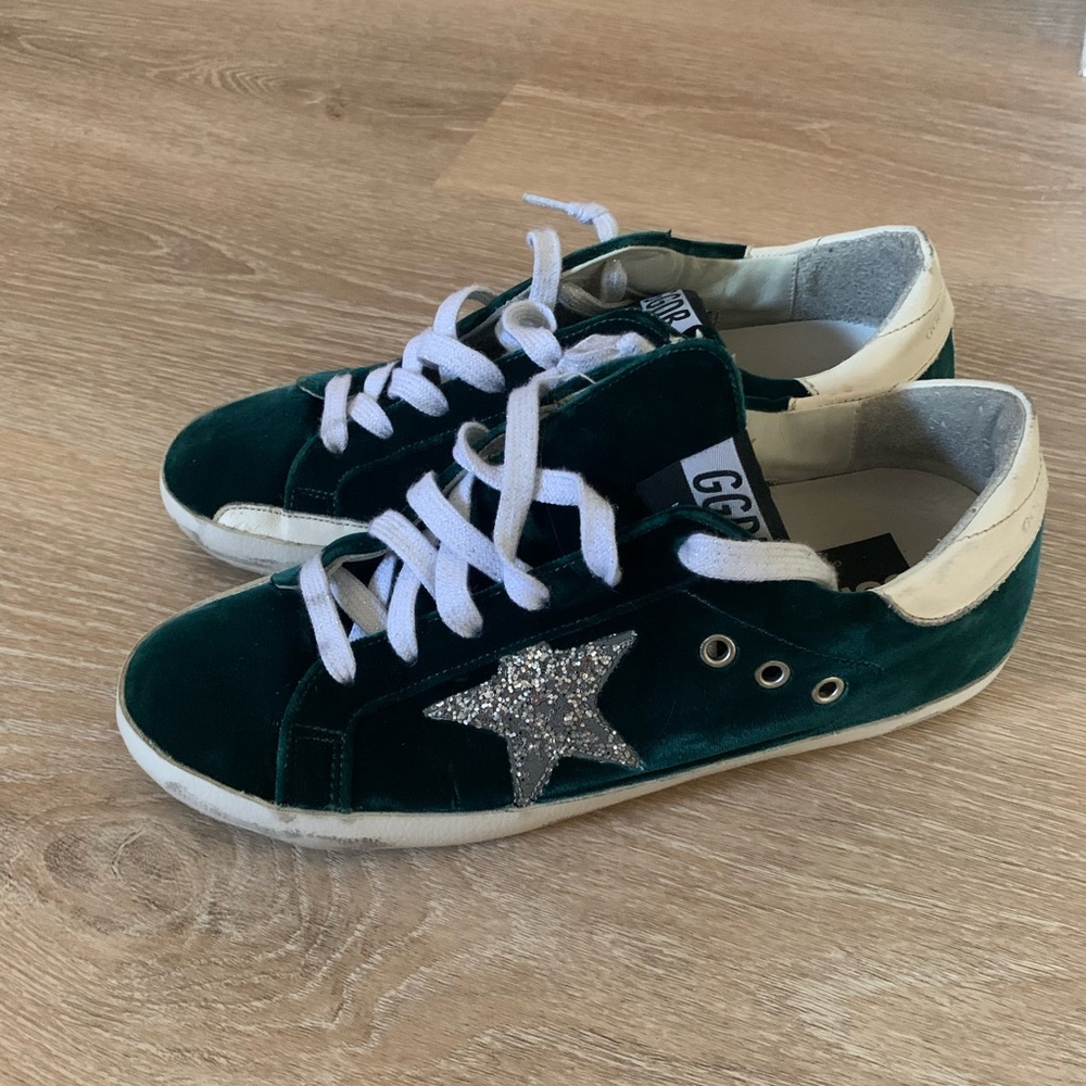 Golden Goose Green and White Vintage-Inspired Sneakers